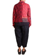Mieko Mintz Jacquard Silk Kantha Cropped Basic Jacket in Reds