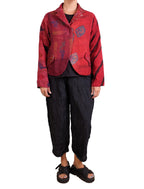 Mieko Mintz Jacquard Silk Kantha Cropped Basic Jacket in Reds