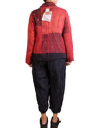 Mieko Mintz Jacquard Silk Kantha Cropped Basic Jacket in Reds