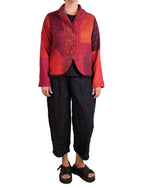 Mieko Mintz Jacquard Silk Kantha Cropped Basic Jacket in Reds