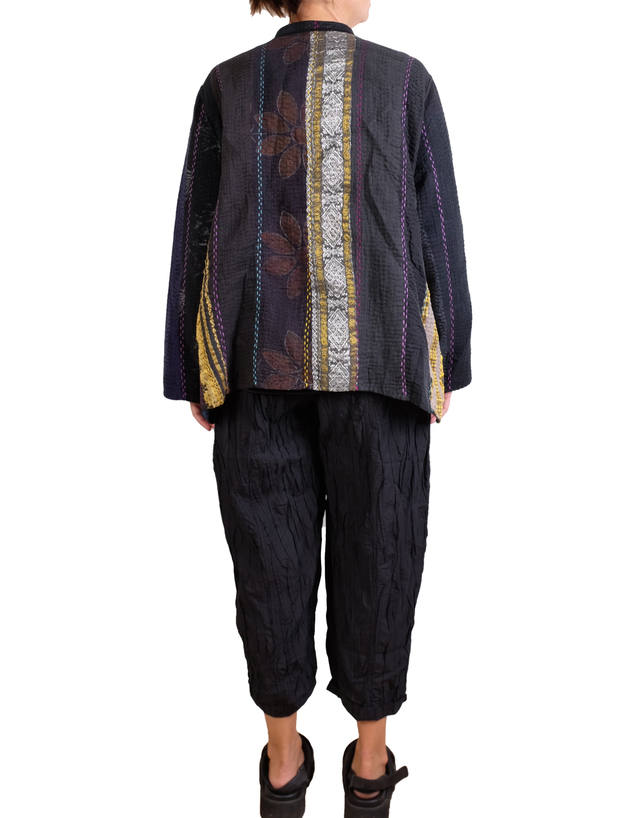 Mieko Mintz Jewel Woven With Vertical Patch Kantha Kaftan Jacket Short