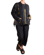 Mieko Mintz Jewel Woven With Vertical Patch Kantha Kaftan Jacket Short