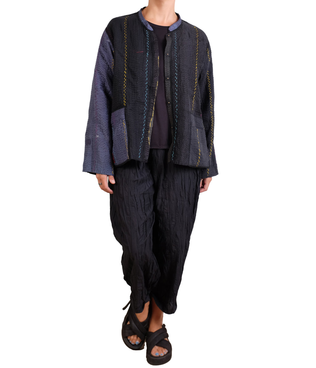 Mieko Mintz Jewel Woven With Vertical Patch Kantha Kaftan Jacket Short