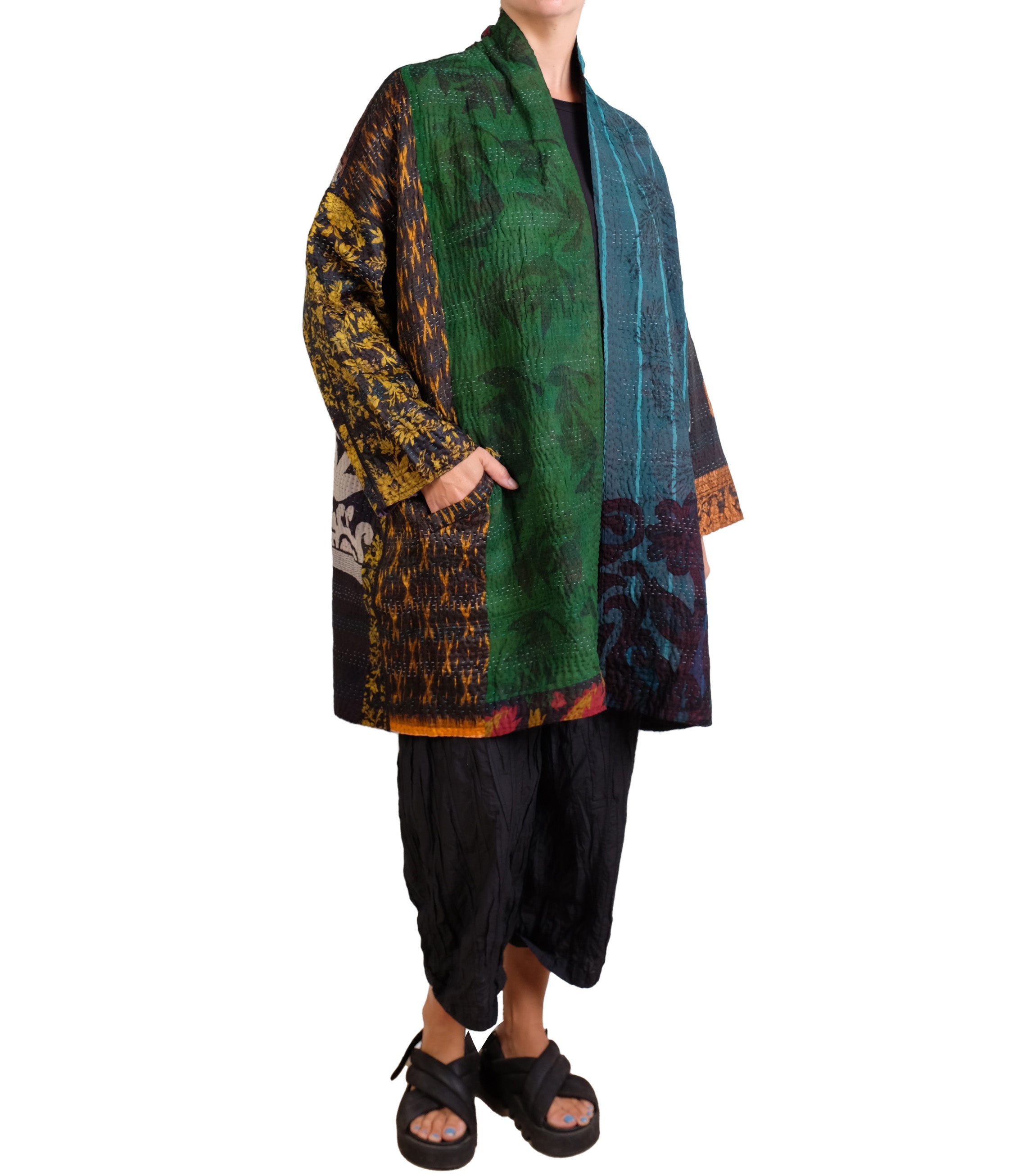 Mieko Mintz Jacquard Silk Kantha Haori Jacket