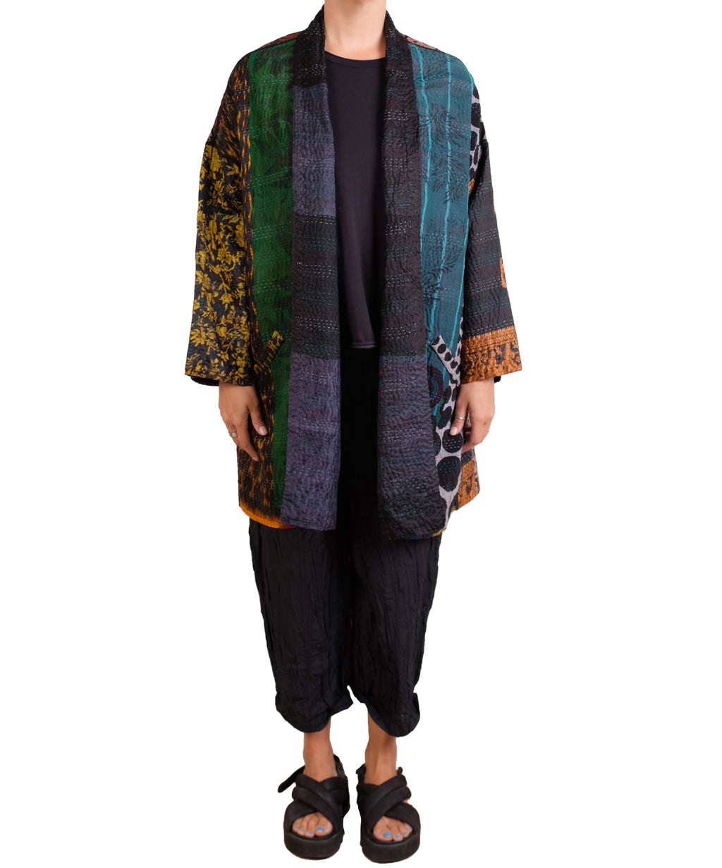 Mieko Mintz Jacquard Silk Kantha Haori Jacket