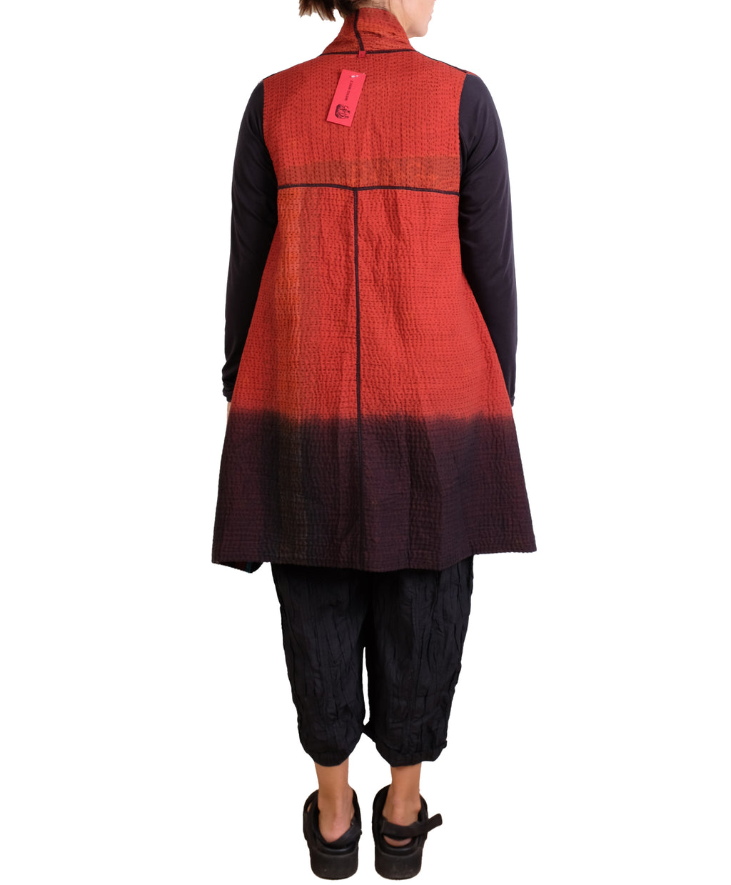 Mieko Mintz Ikat Stripe Kantha Kimono Collar Vest