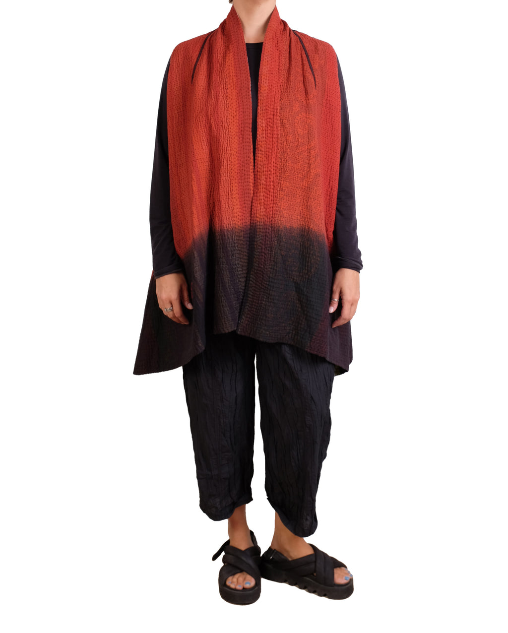 Mieko Mintz Ikat Stripe Kantha Kimono Collar Vest