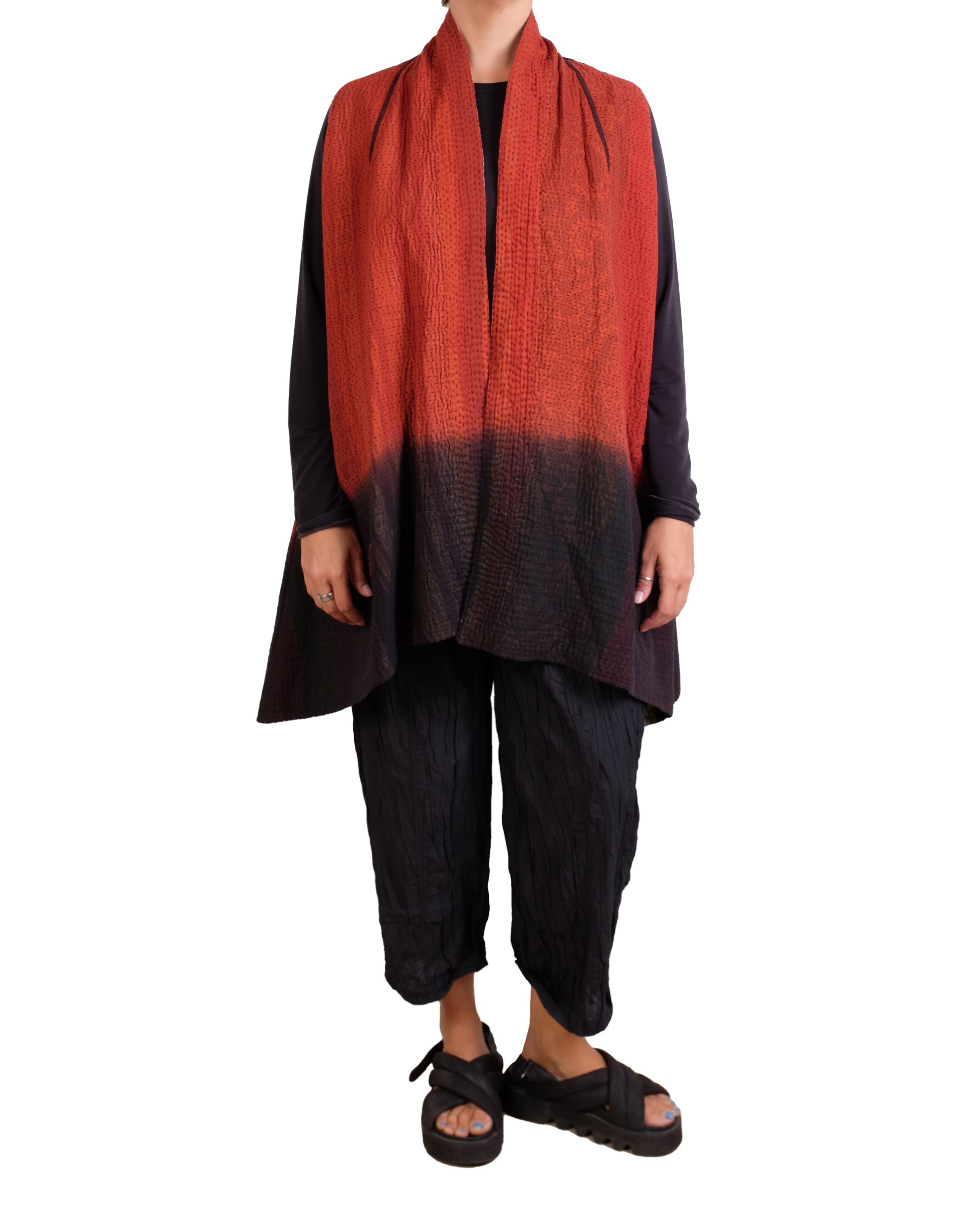 Mieko Mintz Ikat Stripe Kantha Kimono Collar Vest