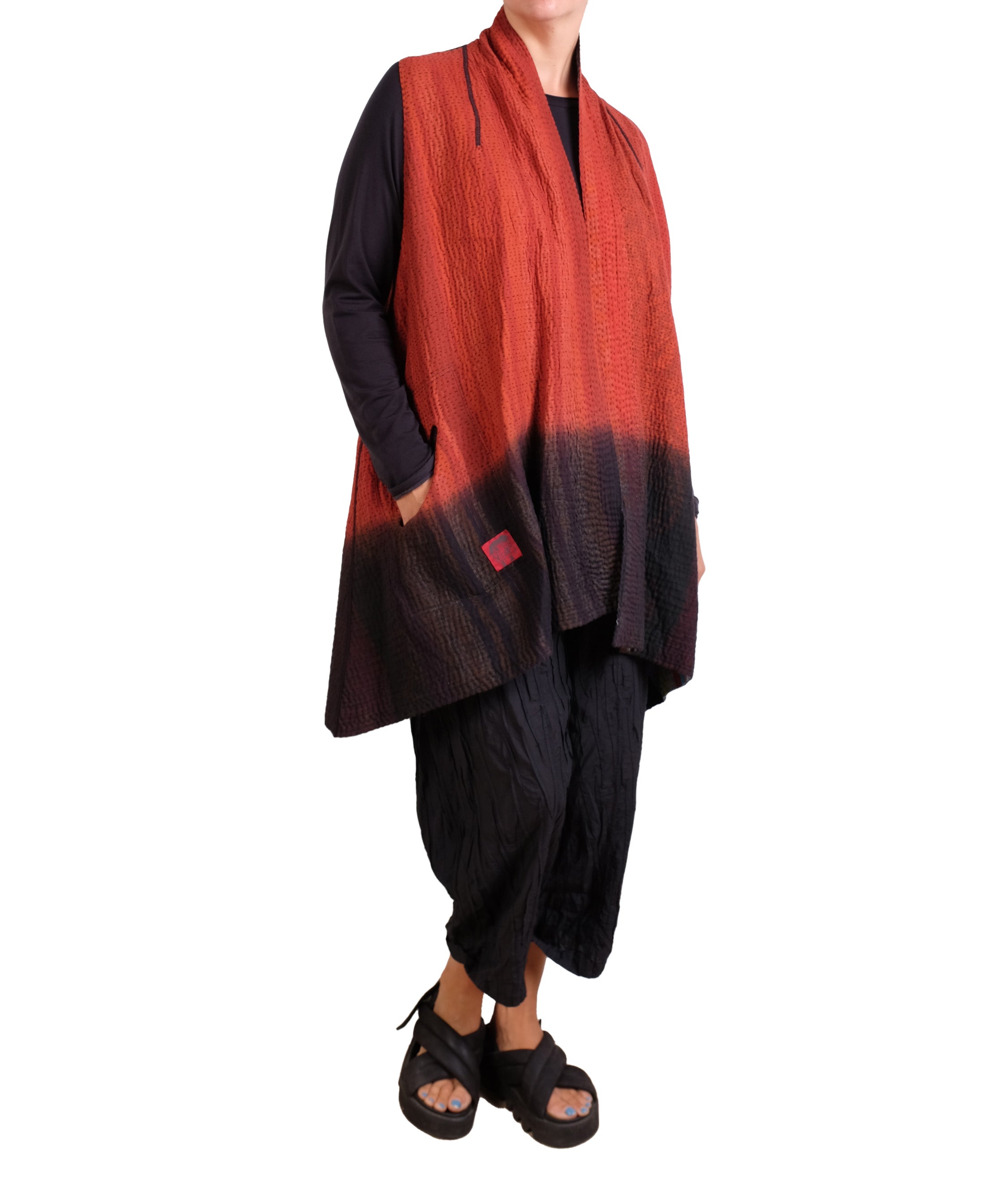 Mieko Mintz Ikat Stripe Kantha Kimono Collar Vest