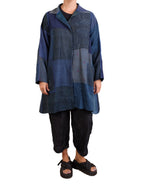 Mieko Mintz Navy Frayed Patch Kantha A-line Duster
