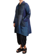Mieko Mintz Navy Frayed Patch Kantha A-line Duster