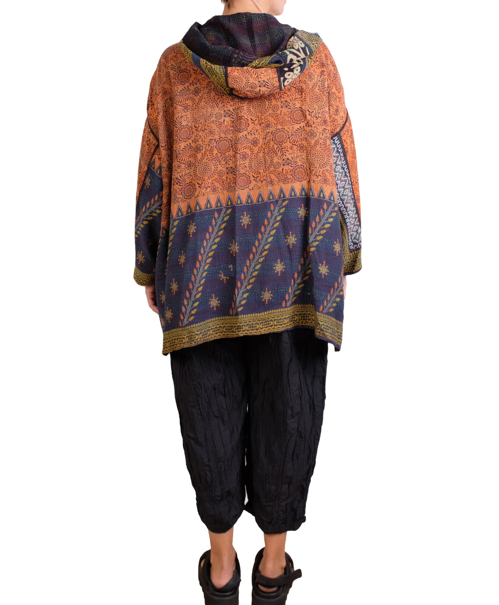 Mieko Mintz Vintage Silk Georgette Cotton Kantha Hoodie Poncho