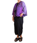 Mieko Mintz Georgette Vintage Silk Patch Kantha Bell Shape Jacket in Purples