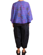 Mieko Mintz Georgette Vintage Silk Patch Kantha Bell Shape Jacket in Purples
