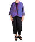 Mieko Mintz Georgette Vintage Silk Patch Kantha Bell Shape Jacket in Purples
