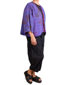 Mieko Mintz Georgette Vintage Silk Patch Kantha Bell Shape Jacket in Purples