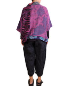 Mieko Mintz Vintage Silk Georgette Cotton Kantha Cowl Neck Poncho in Pinks/Purples