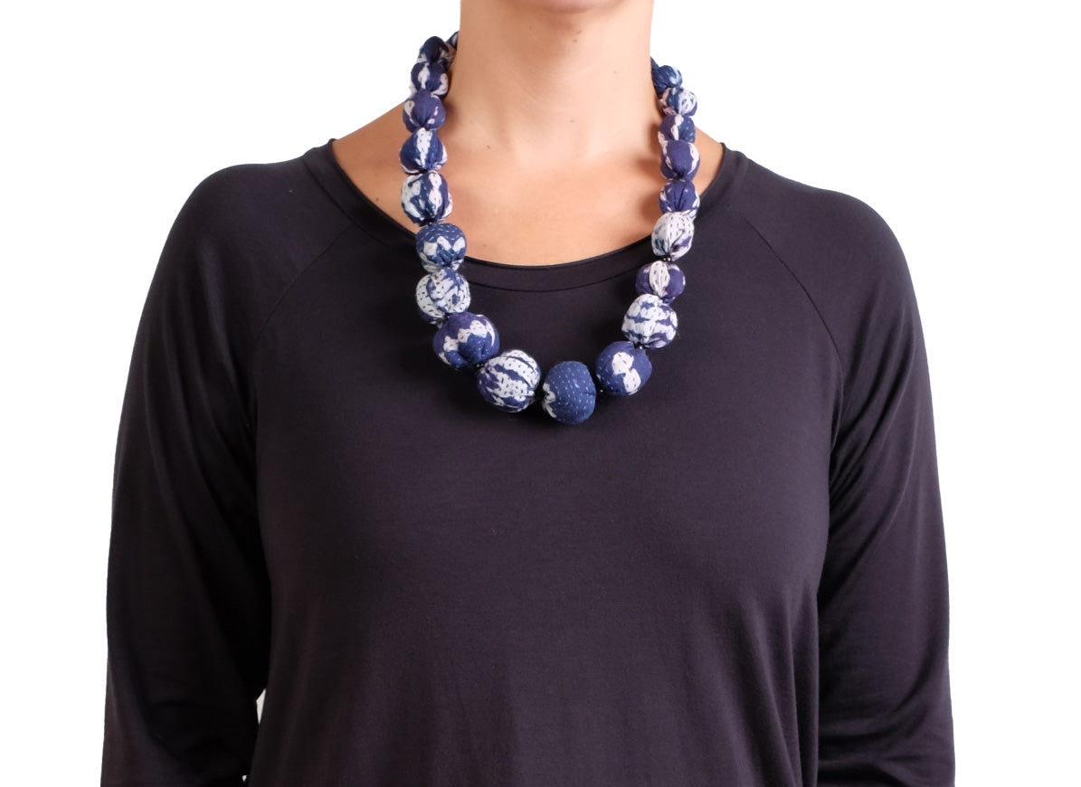 Mieko Mintz Indigo Stream Shibori Kantha Nuts Medium Necklace