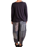Mieko Mintz Frayed Patch Kantha Knee Tucked Pants in Gray