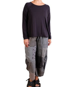 Mieko Mintz Frayed Patch Kantha Knee Tucked Pants in Gray