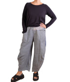 Mieko Mintz Frayed Patch Kantha Knee Tucked Pants in Gray