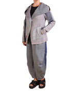 Mieko Mintz Frayed Patch Kantha Hoodie Jacket in Gray
