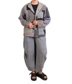 Mieko Mintz Frayed Patch Kantha Shirt Jacket in Gray