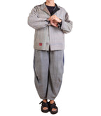 Mieko Mintz Frayed Patch Kantha Shirt Jacket in Gray