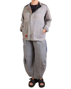 Mieko Mintz Frayed Patch Kantha Shirt Jacket in Gray
