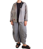 Mieko Mintz Frayed Patch Kantha Shirt Jacket in Gray