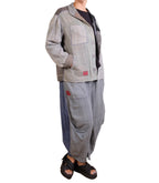Mieko Mintz Frayed Patch Kantha Knee Tucked Pants in Gray