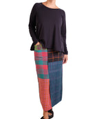 Mieko Mintz Flower Print With Checkered Patch Front Vent Pencil Skirt