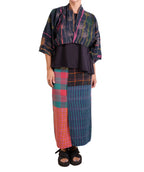 Mieko Mintz Flower Print With Checkered Patch Front Vent Pencil Skirt