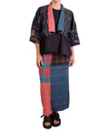 Mieko Mintz Flower Print With Checkered Patch Puff Sleeve Shrug