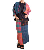Mieko Mintz Flower Print With Checkered Patch Puff Sleeve Shrug