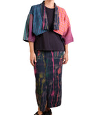 Mieko Mintz Flower Print With Checkered Patch Front Vent Pencil Skirt