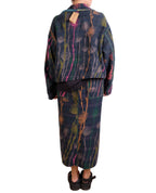 Mieko Mintz Flower Print With Checkered Patch New Lapeled Single Short Jacket
