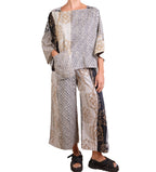 Mieko Mintz Kimono Cotton Kantha 3/4 Sleeve Crop Top