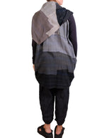 Mieko Mintz Landscape Frayed Patch Kantha Cowl Neck Tunic in Gray