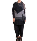 Mieko Mintz Landscape Frayed Patch Kantha Cowl Neck Tunic in Gray