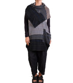 Mieko Mintz Landscape Frayed Patch Kantha Cowl Neck Tunic in Gray