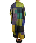 Mieko Mintz Marble Fray Patch Kantha Poncho in Limes and Blues