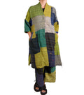 Mieko Mintz Marble Fray Patch Kantha Poncho in Limes and Blues