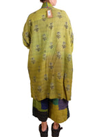Mieko Mintz Marble Fray Patch Kantha Poncho in Limes and Blues