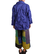 Mieko Mintz Dyed Cotton Silk Heavy Voile Wavy Tuck Cocoon Jacket in Cobalt