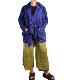 Mieko Mintz Dyed Cotton Silk Heavy Voile Wavy Tuck Cocoon Jacket in Cobalt