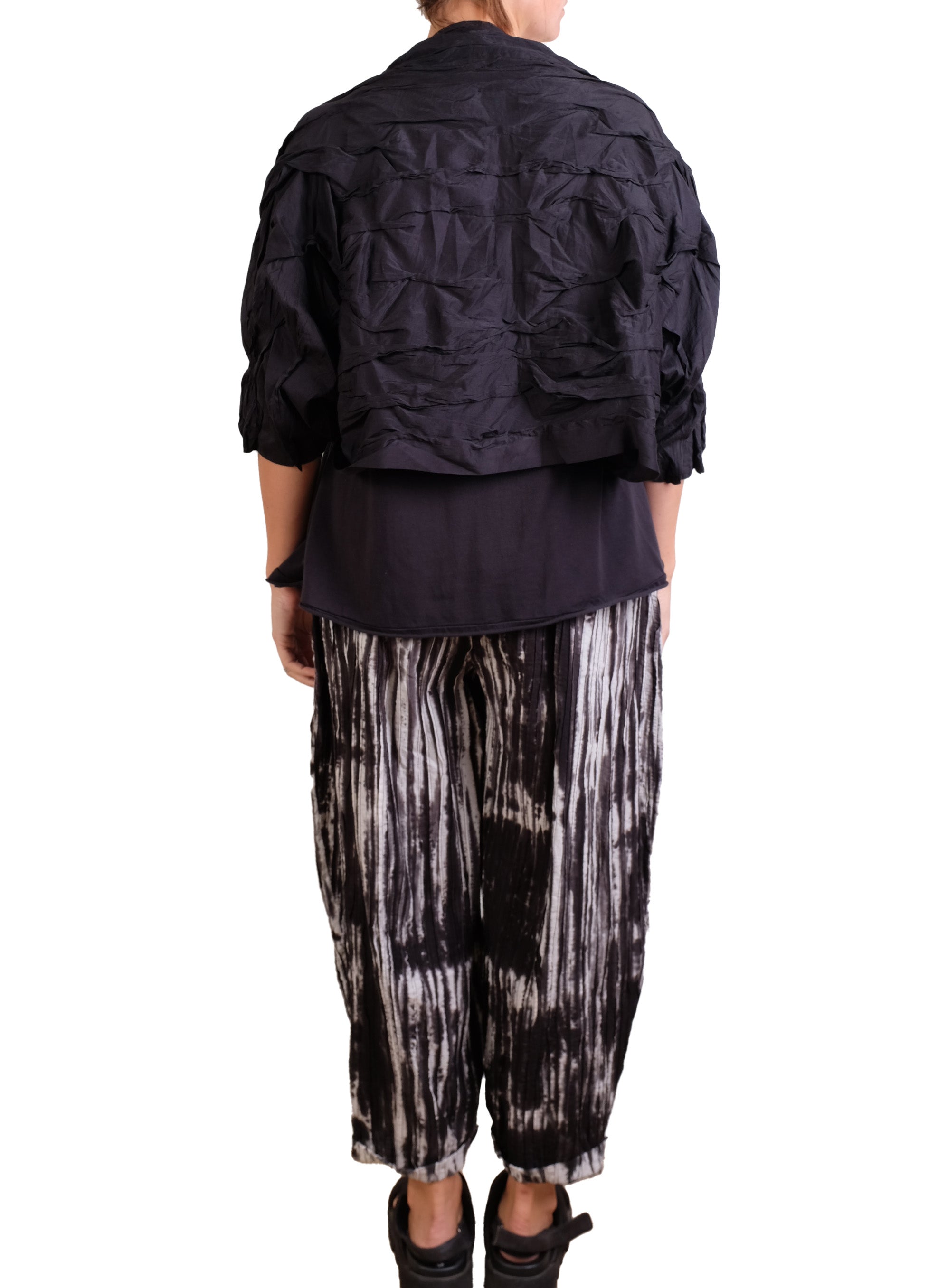 Mieko Mintz Cotton Silk Heavy Voile Wavy Tuck Shrug