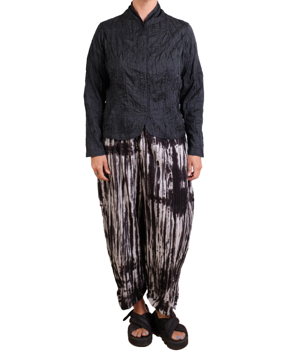 Mieko Mintz Cotton Silk Heavy Voile Random Tuck High-neck Blouse