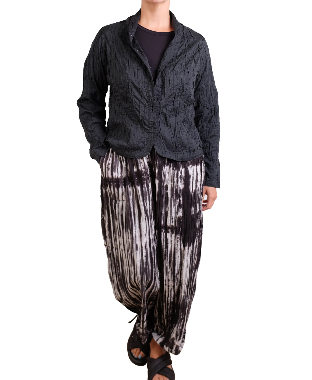 Mieko Mintz Cotton Silk Heavy Voile Random Tuck High-neck Blouse