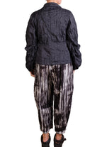 Mieko Mintz Black Cotton Silk Heavy Voile Random Tuck Puff Sleeve Jacket